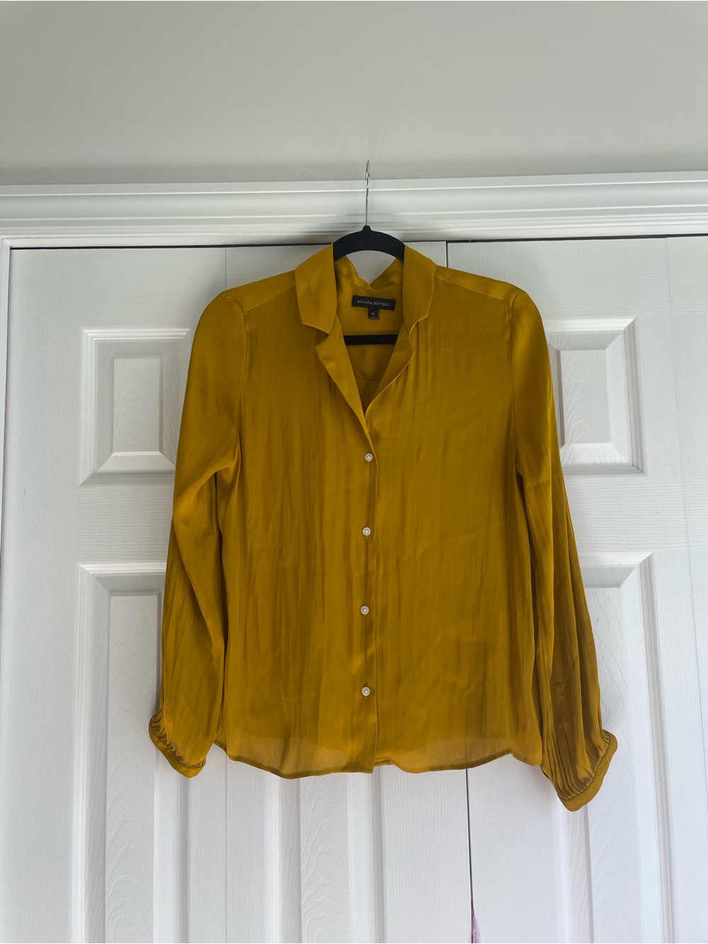 Banana Republic Silk Button-Up Blouse in Mustard Yellow